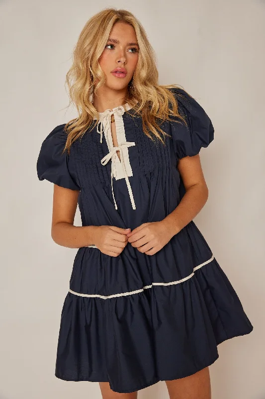Maeve Tie Puff Sleeve Dress Tunics Cozy comfortable