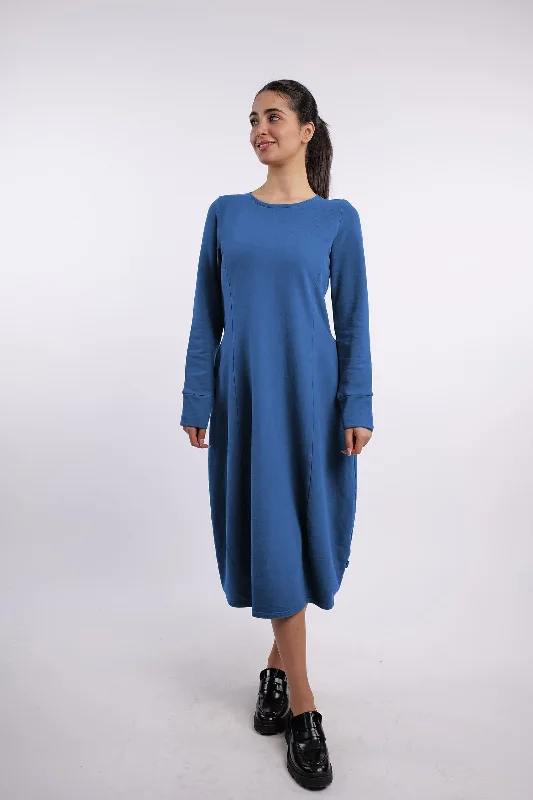 Elemente Clemente French Terry Bubble Dress in Cobalt Blue Tunics Trendy modern