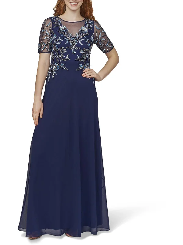 Womens Chiffon Embellished Evening Dress Tunics Spring floral