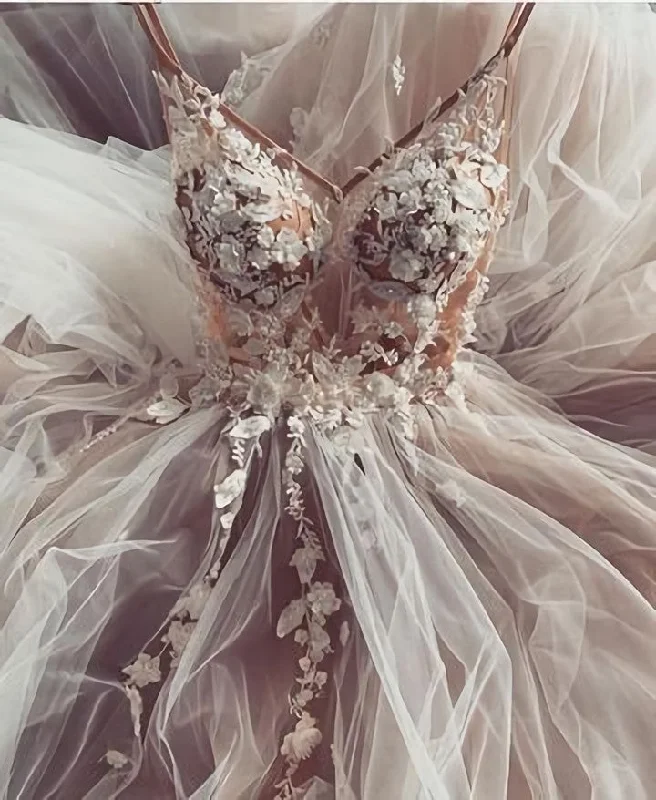A Line Spaghetti Straps Long Prom Dresses, Party Dresses Glittery Long Formal