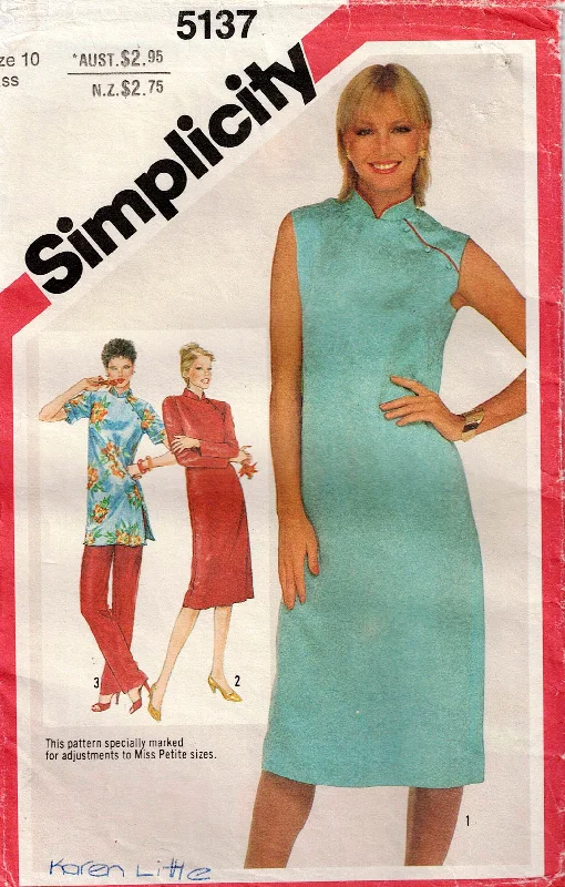 Simplicity 5137 Womens Cheongsam Style Dress or Tunic Top & Pants 1980s Vintage Sewing Pattern Size 10 or 14 Comfy Cargo Trousers Simplicity 5137 Womens Cheongsam Style Dress or Tunic Top & Pants 1980s Vintage Sewing Pattern Size 10 or 14 Comfy Cargo Trousers