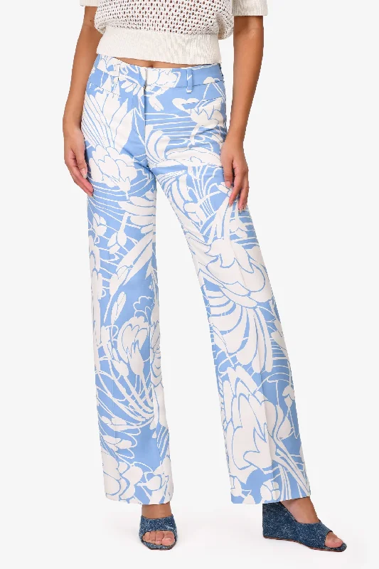 Miu Miu 2014 Blue/White Floral Printed Pants Size 36S Sleek Black Pants