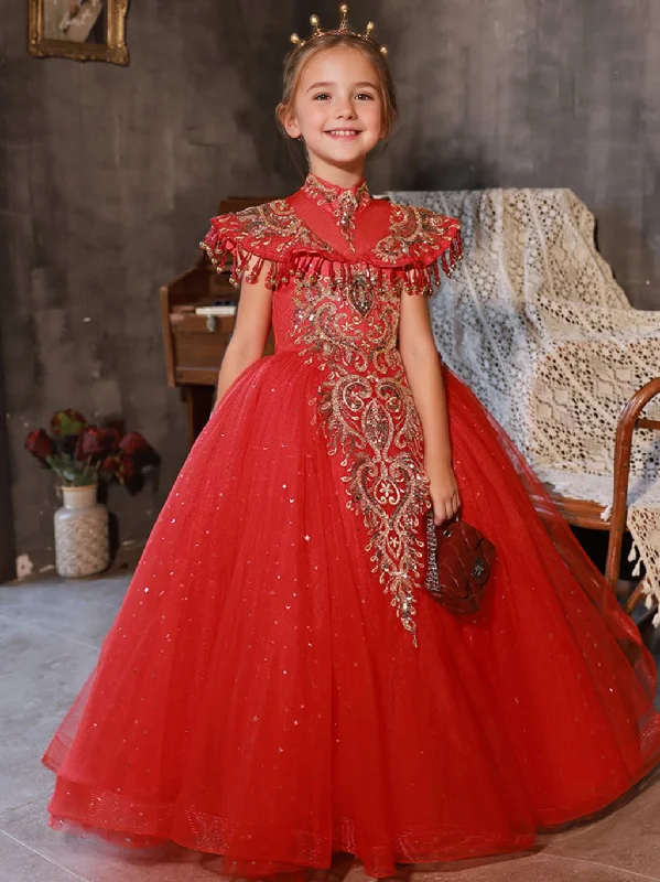 Floor Length High Neck Traditional Flower Girl Party Dresses with Rhinestone Appliques Tunics Travel practical Floor Length High Neck Traditional Flower Girl Party Dresses with Rhinestone Appliques Tunics Travel practical