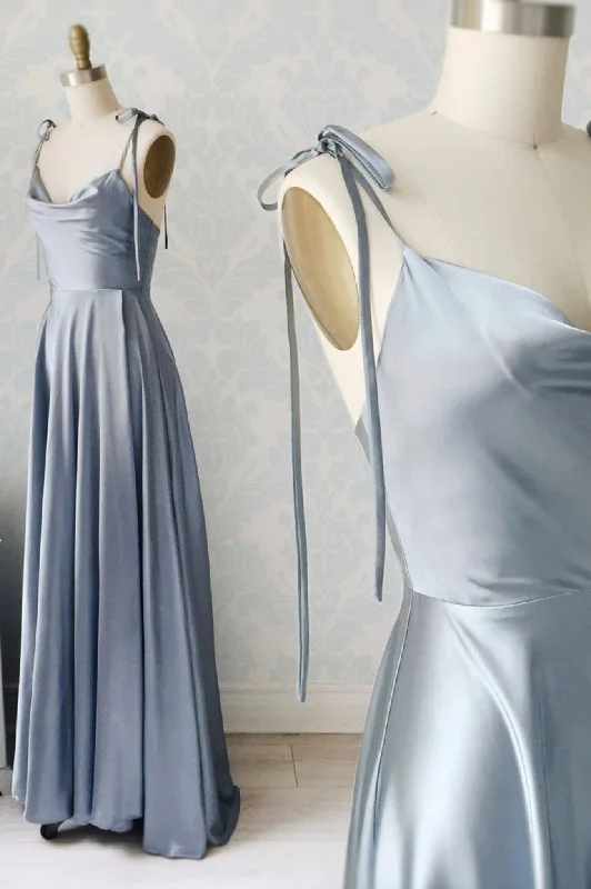 Simple Satin Long Prom Dresses, A-Line Spaghetti Straps Party Dresses empire Waist empire Simple Satin Long Prom Dresses, A-Line Spaghetti Straps Party Dresses empire Waist empire