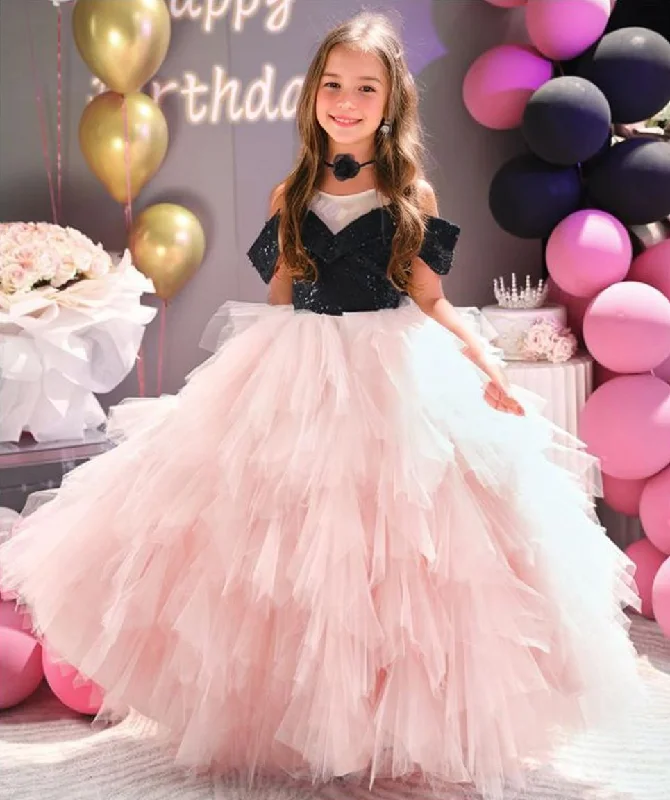 Off-the-Should Floor Length A-Line/Princess Girl Party Dress with Ruffles Tulle A-Line Day Work Off-the-Should Floor Length A-Line/Princess Girl Party Dress with Ruffles Tulle A-Line Day Work