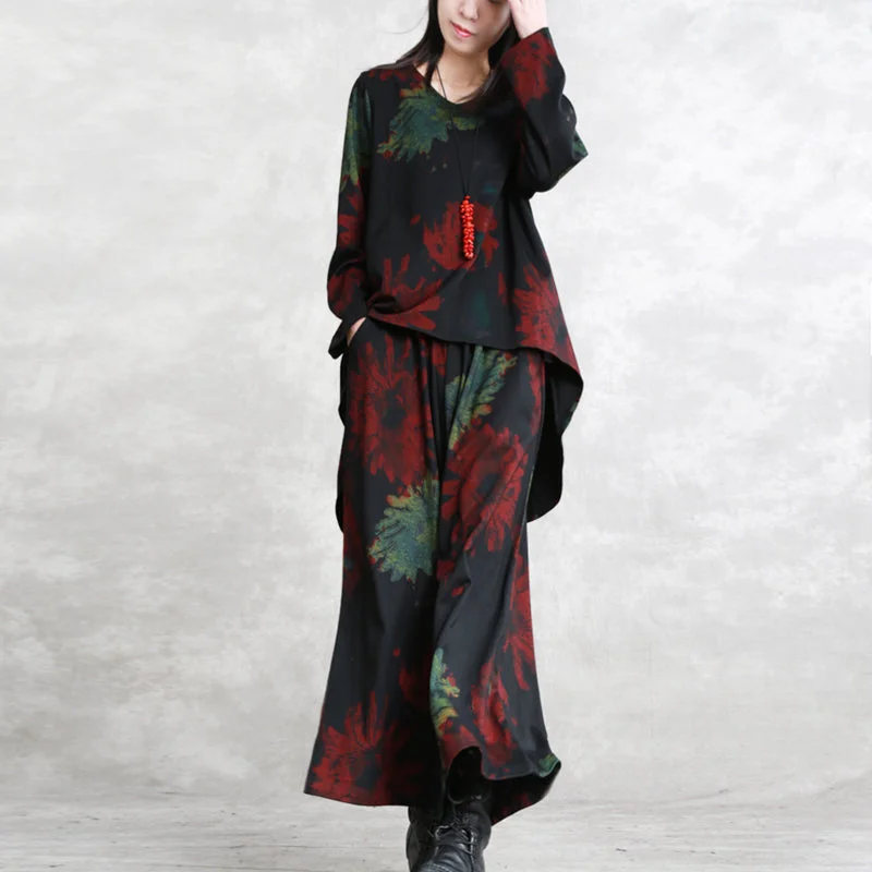 Boutique Red Green Print Midi-length Cotton Blended Two Pieces Oversize Clothing Tops Women Long Sleeve Baggy O Neck Asymmetric Tops And Vintage Baggy Pants Cozy Fitted Pants Boutique Red Green Print Midi-length Cotton Blended Two Pieces Oversize Clothing Tops Women Long Sleeve Baggy O Neck Asymmetric Tops And Vintage Baggy Pants Cozy Fitted Pants