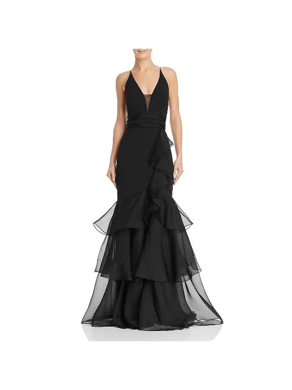 Womens Silk Ruffled Evening Dress Tunics Trousers formal