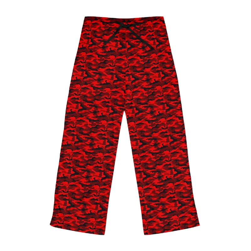 Women's Pajama Pants, Black & Red Pjs Casual Wide Pants
