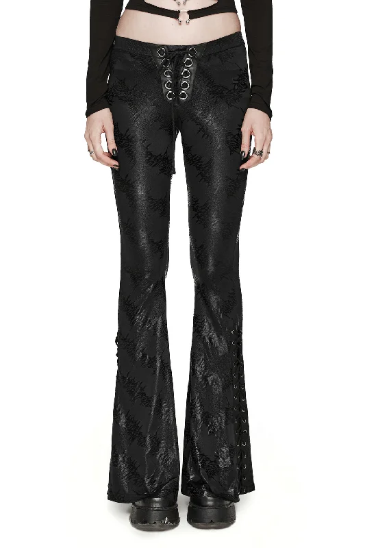 Stylish Lace-Up Flared Pants with Sparkling Tree Texture Casual Plaid Pants