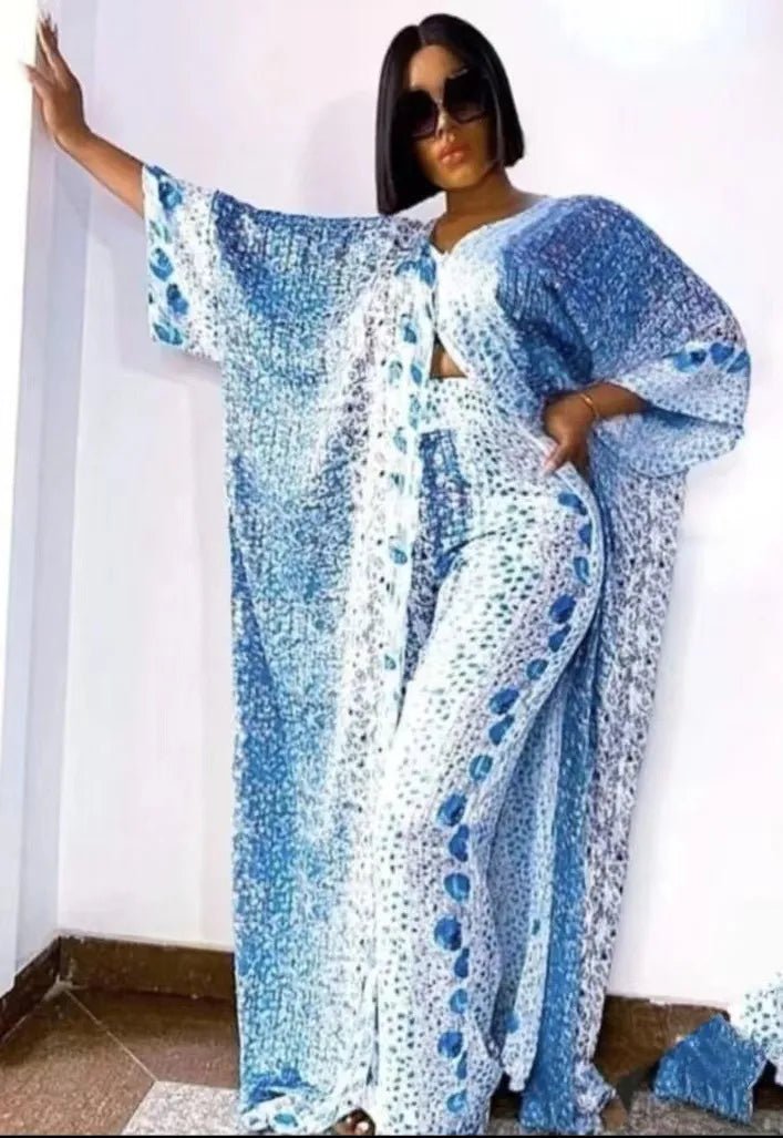 2PC Summer Chic: African Women's V-neck Polyester Printed - Top and Long Pants African Suit Stylish Casual Pants 2PC Summer Chic: African Women's V-neck Polyester Printed - Top and Long Pants African Suit Stylish Casual Pants