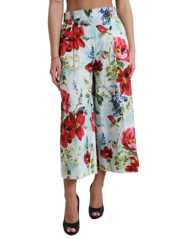 Dolce & Gabbana Floral High Waist Wide Leg Pants Classic Straight-Leg Pants