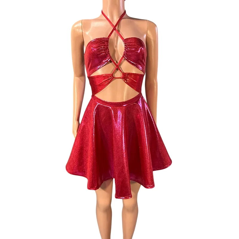 Halter Skater fit n flare X-String Dress in Dark Pink Metallic Mystique and Red Sparkle Tunics Silk luxurious Halter Skater fit n flare X-String Dress in Dark Pink Metallic Mystique and Red Sparkle Tunics Silk luxurious