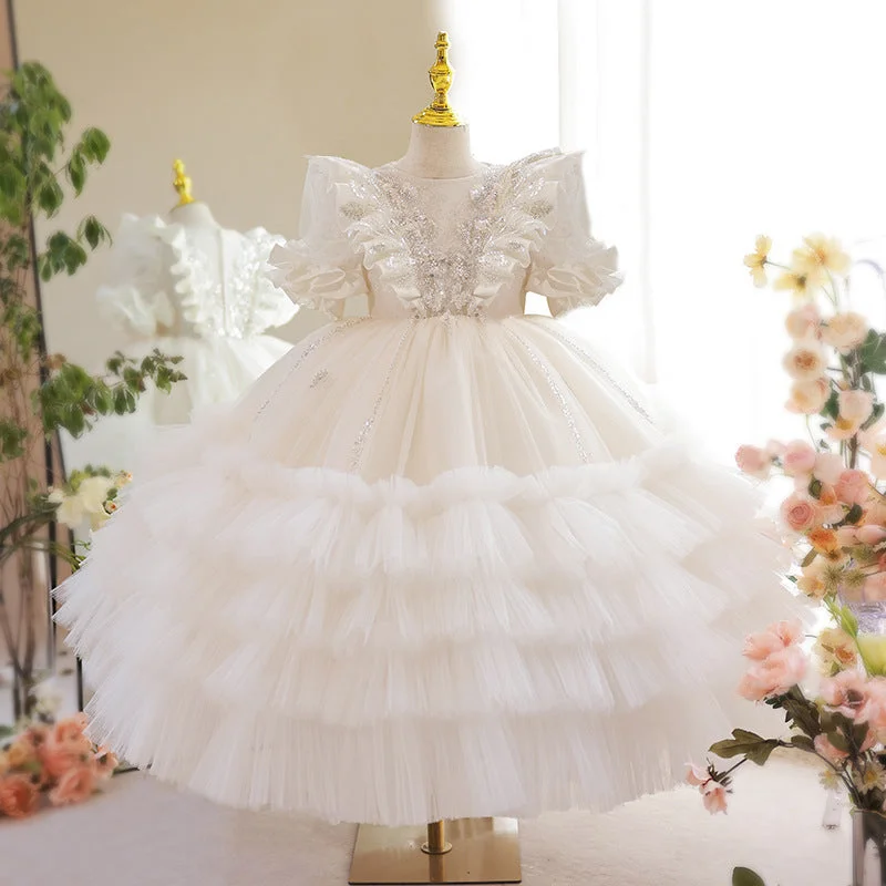 Short Sleeves Ball Gown Layered Girl Party Dresses with Beading Lace Appliques Tunics Chinos classic Short Sleeves Ball Gown Layered Girl Party Dresses with Beading Lace Appliques Tunics Chinos classic
