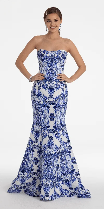 Abstract Paisley Strapless Mikado Mermaid Dress Tunics Leisure comfortable