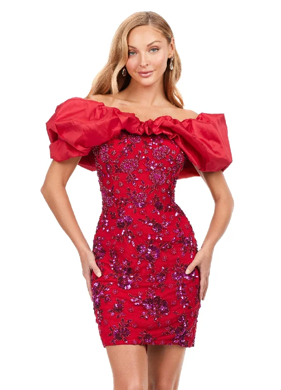 Ashley Lauren 4613 Oversized Ruffle Off The Shoulder Beaded Fitted Sequin Design Cocktail Homecoming Dress Tunics Luxurious high-end Ashley Lauren 4613 Oversized Ruffle Off The Shoulder Beaded Fitted Sequin Design Cocktail Homecoming Dress Tunics Luxurious high-end