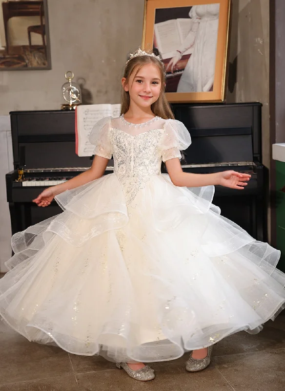 Short Sleeves A-Line/Princess Flower Girl Party Dress with Rhinestone Appliques empire Waist empire Short Sleeves A-Line/Princess Flower Girl Party Dress with Rhinestone Appliques empire Waist empire