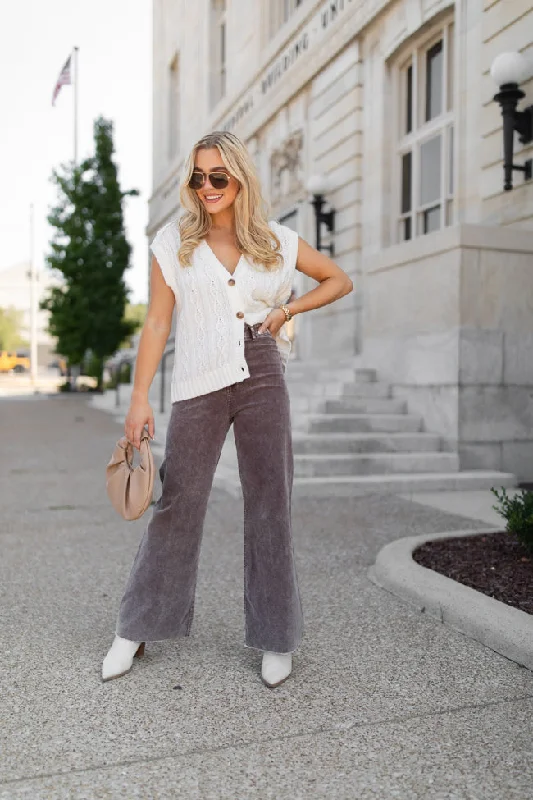 Got My Closure Brown Acid Wash Corduroy Wide Leg Pants FINAL SALE Elegant Trouser Pants Got My Closure Brown Acid Wash Corduroy Wide Leg Pants FINAL SALE Elegant Trouser Pants