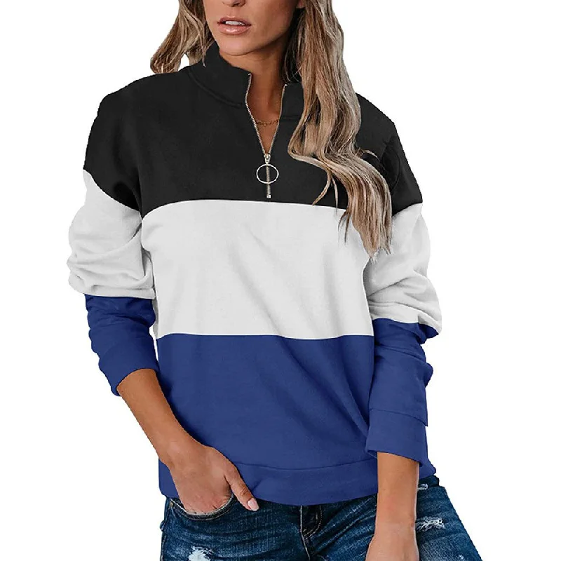 Women Casual Contrast 3 Colors Zipper Neck Fall Hoodies Hoodie with Applique Textured Unique Women Casual Contrast 3 Colors Zipper Neck Fall Hoodies Hoodie with Applique Textured Unique