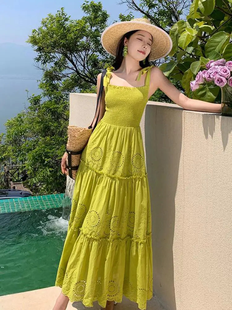 Summer Beach Backless Hollow Out Bandage Slip Dress Women Long Dress Elegant Sexy Club Evening Party Dresses Woman Green Robe Tunics Practical durable Summer Beach Backless Hollow Out Bandage Slip Dress Women Long Dress Elegant Sexy Club Evening Party Dresses Woman Green Robe Tunics Practical durable