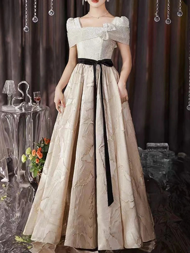 French Style Stain Elegant Evening Dresses Pearls Square Collar Slim Waist Party Dress 2024 Summer Temperament Princrss Vestidos Tunics Prom sequined French Style Stain Elegant Evening Dresses Pearls Square Collar Slim Waist Party Dress 2024 Summer Temperament Princrss Vestidos Tunics Prom sequined