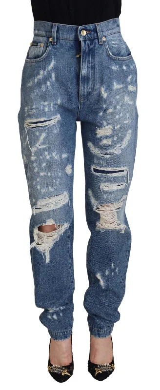 Dolce & Gabbana Chic Tattered Denim Pants - Indigo Essence Chic Checkered Pants