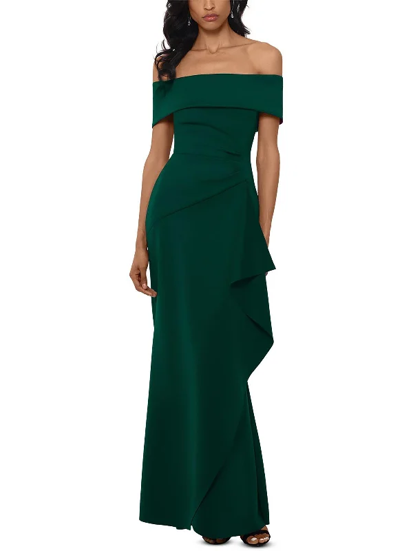 Petites Womens Off-The-Shoulder Gathered Evening Dress Tunics Trendy modern