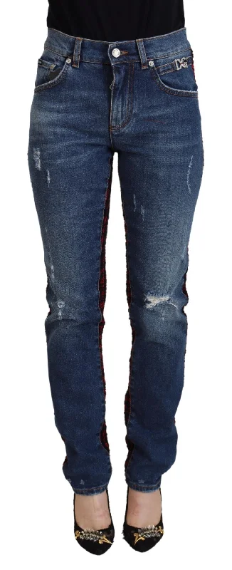 Dolce & Gabbana Elevated Elegance Checkered Back Denim Pants Fashionable Button-Up Pants Dolce & Gabbana Elevated Elegance Checkered Back Denim Pants Fashionable Button-Up Pants