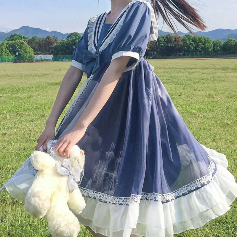 JAPANESE LOLITA SOFTGIRL HIGH WAIST DRESS BY97295 Tunics Spring floral