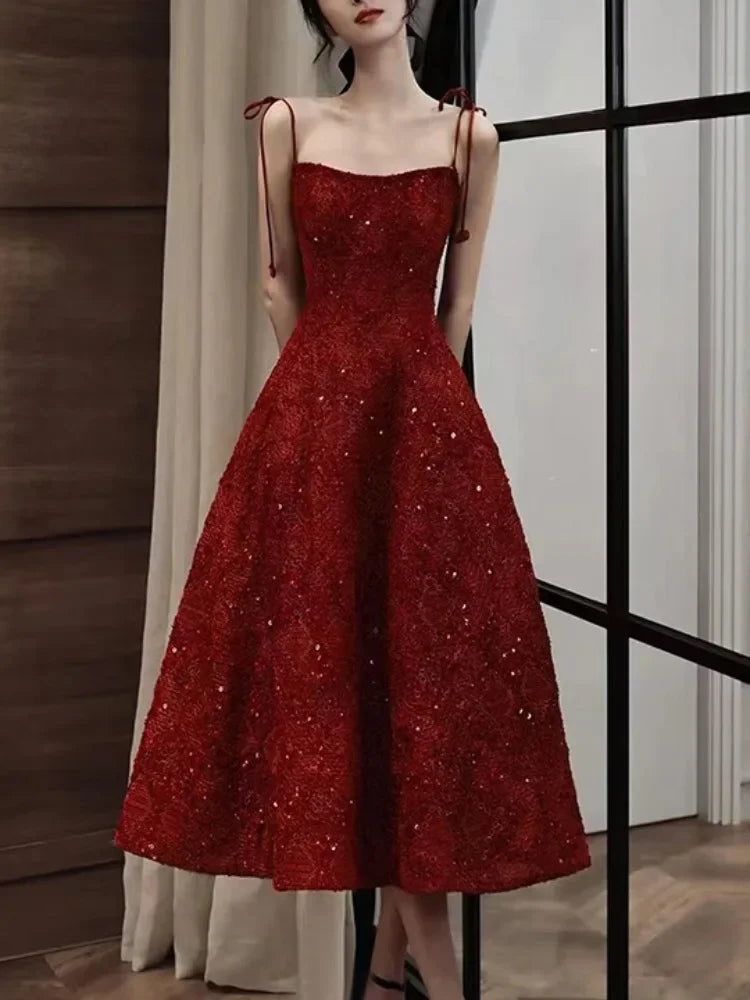 French Style Elegant Temperament Women Wedding Party Dresses Slim Waist Pleated Simple Sling Prom Dress Exquisite Prom Vestidos Tunics Handmade artisanal French Style Elegant Temperament Women Wedding Party Dresses Slim Waist Pleated Simple Sling Prom Dress Exquisite Prom Vestidos Tunics Handmade artisanal
