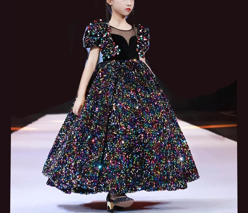 Round Neck Short Sleeves Ankle-Length Flower Girl Party Dress with Sequins Tunics Hiking breathable Round Neck Short Sleeves Ankle-Length Flower Girl Party Dress with Sequins Tunics Hiking breathable