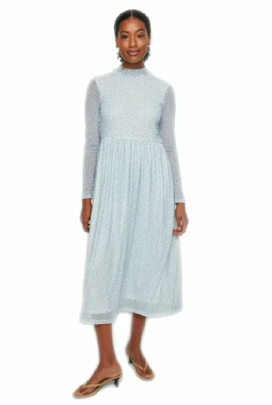 Recycled Long Sleeve Mesh Dress Square Neckline Feminine