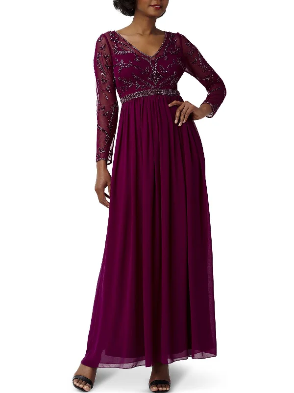Womens Beaded Maxi Evening Dress Elegant Long Evening