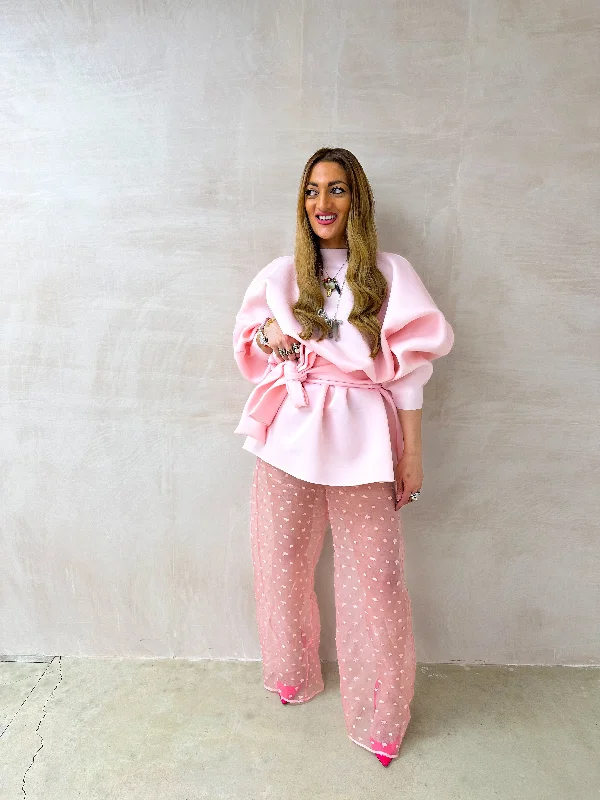Puff Sleeve Scuba Dress In Baby Pink Tunics Sophisticated sleek