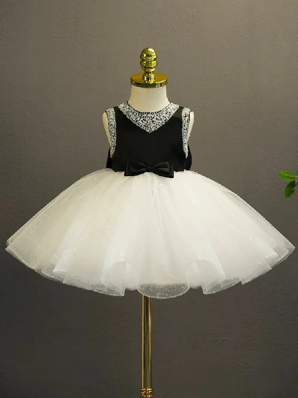 Ball Gown Sleeveless Knee-Length Baby Girl Party Dress with Bow & Rhinestones Tunics Custom made Ball Gown Sleeveless Knee-Length Baby Girl Party Dress with Bow & Rhinestones Tunics Custom made