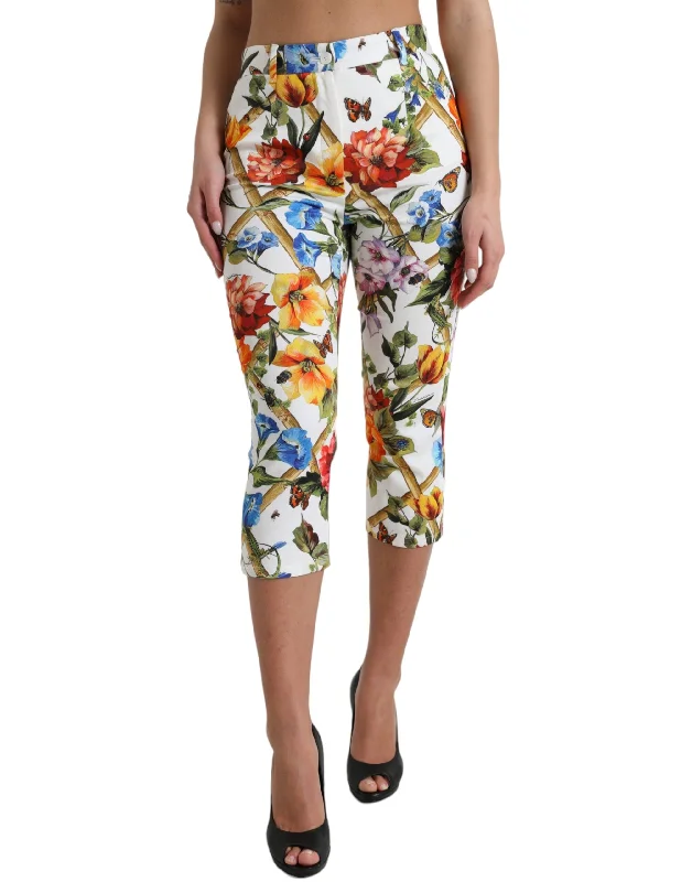 Dolce & Gabbana Floral High Waist Cropped Fashion Pants Casual Yoga Pants