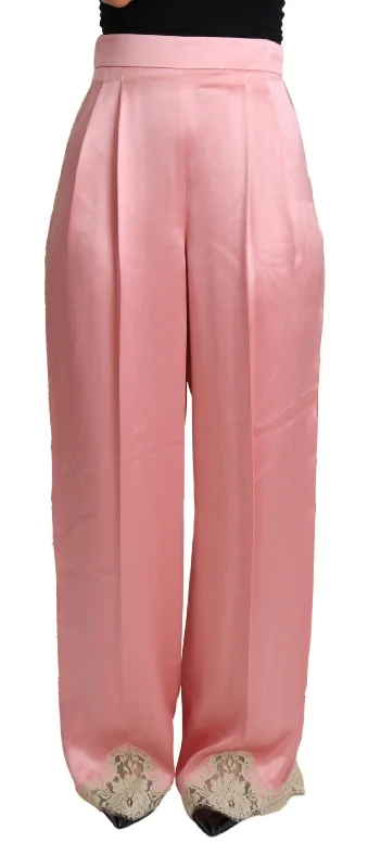 Dolce & Gabbana Silk Blend Satin Wide-Leg Pants in Pink Warm Wool Trousers