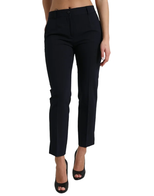 Dolce & Gabbana Elegant Mid Waist Tapered Pants in Blue Stylish Casual Pants