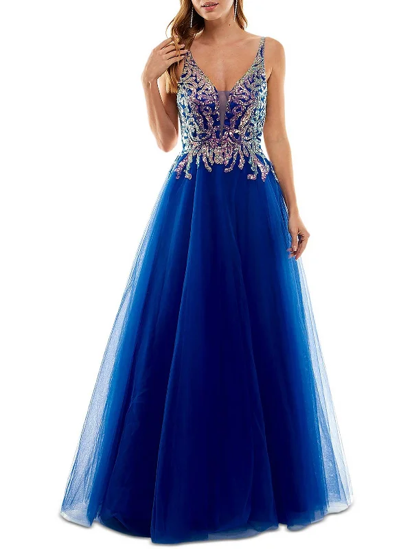 Juniors Womens Mesh Sequined Evening Dress Maxi Flowy Bohemian