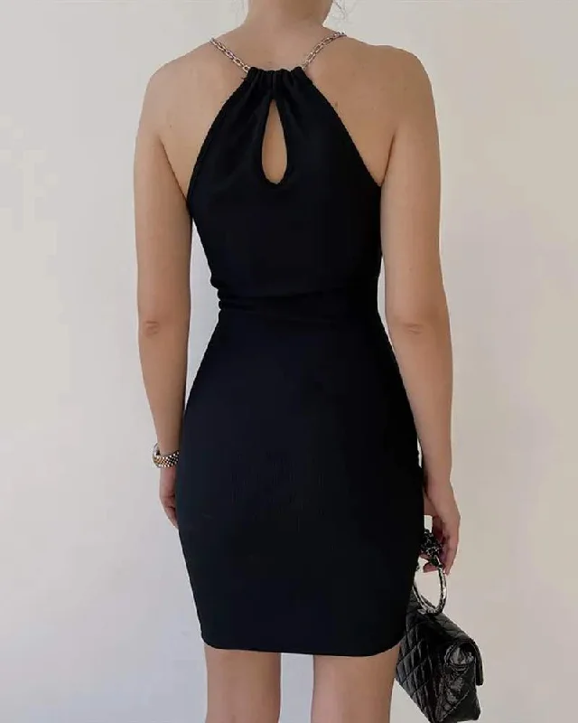 CHAIN STRAP CUTOUT FRONT PARTY DRESS Tunics Prom sequined