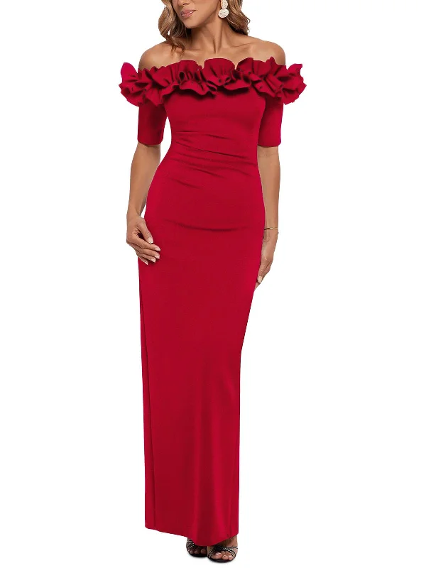 Petites Womens Off-The-Shoulder Maxi Evening Dress Tunics Fleece cozy