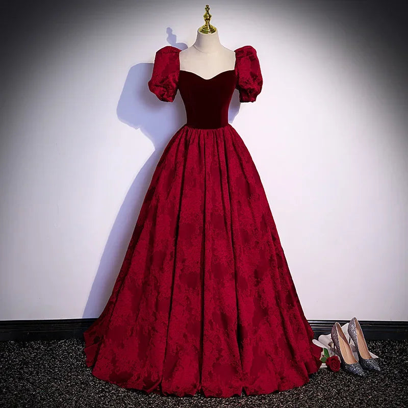 French Palace Style Elegant Wedding Party Dresses Square Collar Puff Sleeve Slim Waist Prom Robe Simple Simple Evening Dresses Tunics Ceremony elegant French Palace Style Elegant Wedding Party Dresses Square Collar Puff Sleeve Slim Waist Prom Robe Simple Simple Evening Dresses Tunics Ceremony elegant