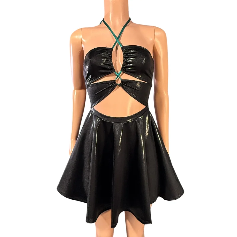 Halter Skater fit n flare X-String Dress in Black Mystique Metallic Tunics Formal black Halter Skater fit n flare X-String Dress in Black Mystique Metallic Tunics Formal black