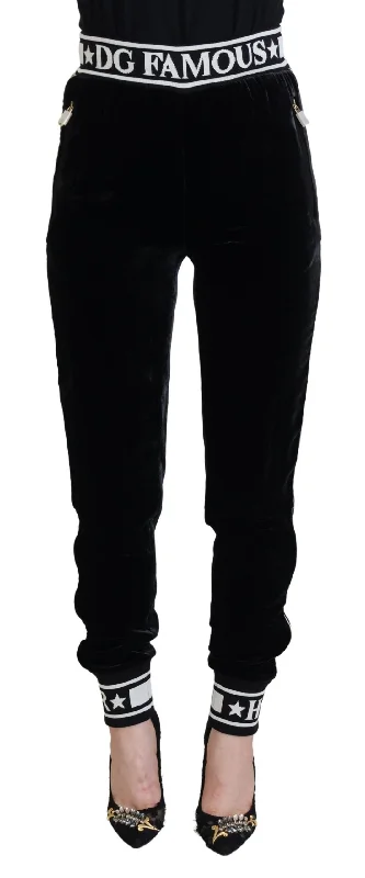 Dolce & Gabbana Elegant Velvet Pants - Timeless Black Luxury Elegant Palazzo Trousers Dolce & Gabbana Elegant Velvet Pants - Timeless Black Luxury Elegant Palazzo Trousers