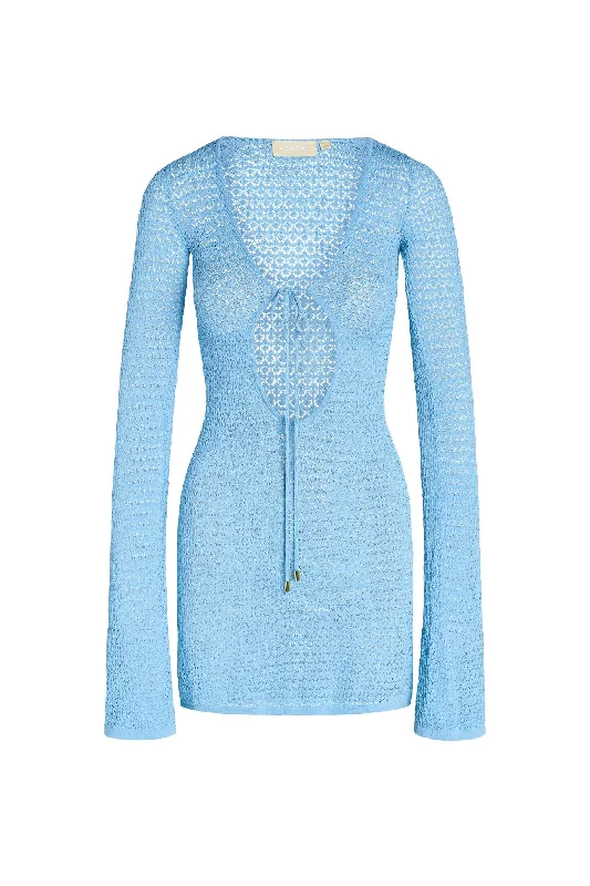 Montego Mini Tie Dress - Ibiza Blue Lace Crochet Tunics Stylish modern