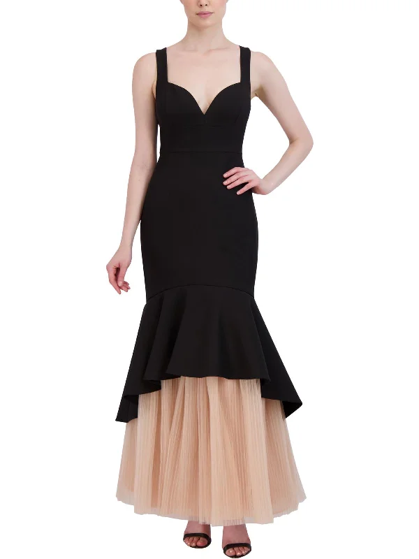 Womens Mixed Media Long Evening Dress Shift Classic Vintage