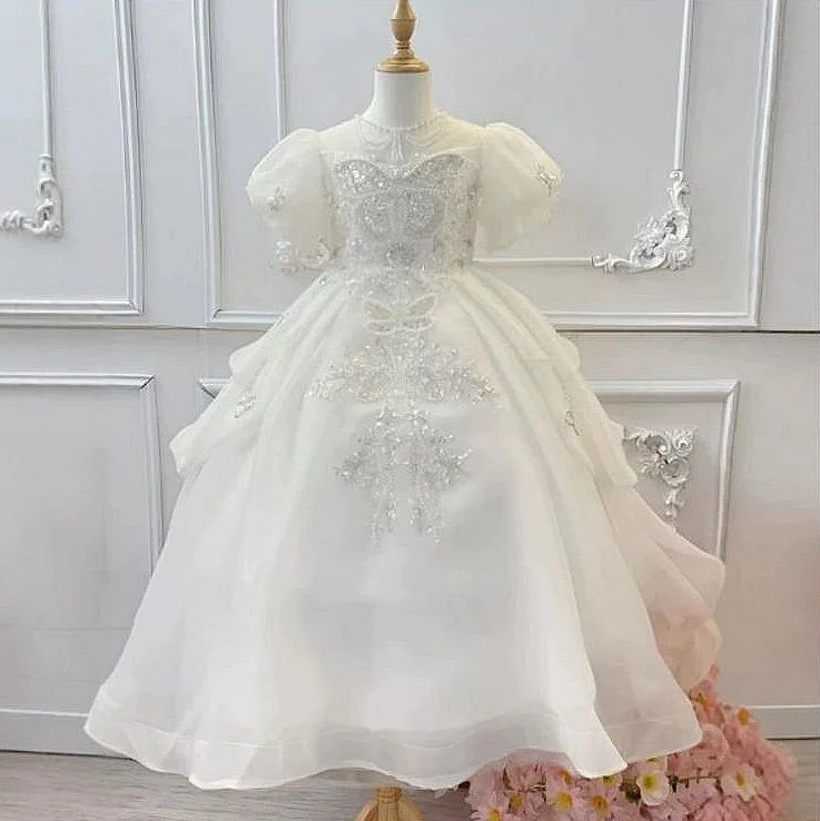 Short Sleeves A-Line/Princess Flower Girl Party Dress with Rhinestone Appliques Turtleneck Warm Winter Short Sleeves A-Line/Princess Flower Girl Party Dress with Rhinestone Appliques Turtleneck Warm Winter