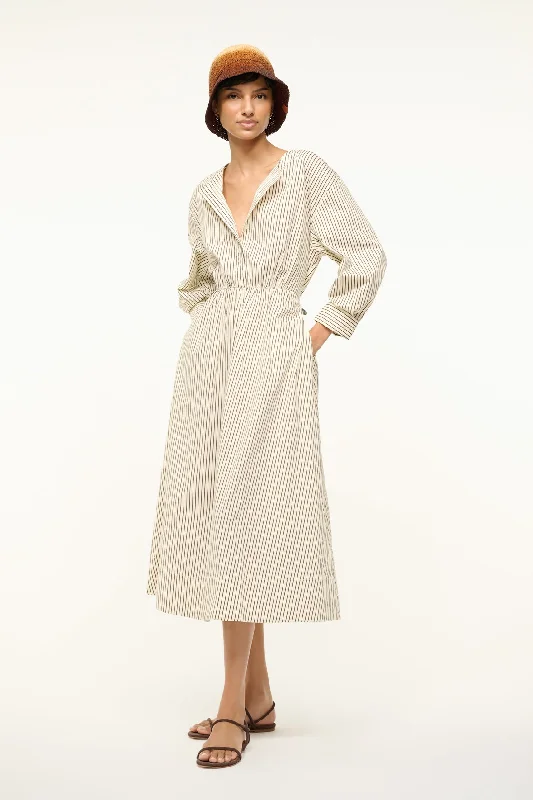 Cafu Dress ~ Ivory/Dark Oak Micro Stripe Tunics Stylish elegant