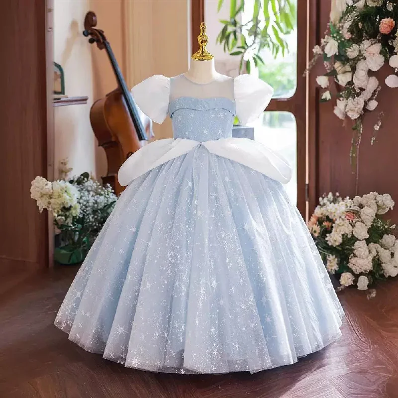 Ball Gown Short Sleeves Round Neck Flower Girl Party Dress with Rhinestone Tunics Prom sequined Ball Gown Short Sleeves Round Neck Flower Girl Party Dress with Rhinestone Tunics Prom sequined