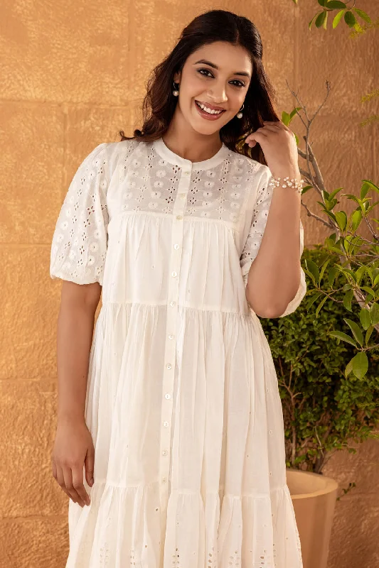 Cream Schiffli Dress Tunics Floral girly