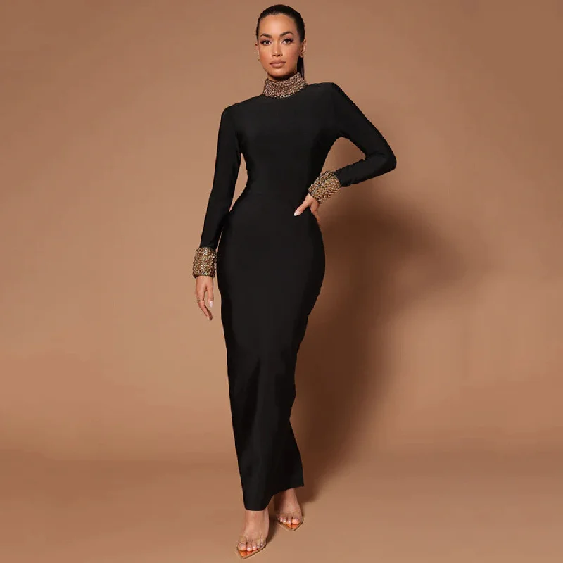 Diamond Bead Long Sleeve Sexy Backless Cocktail Dress Tunics Trendy modern